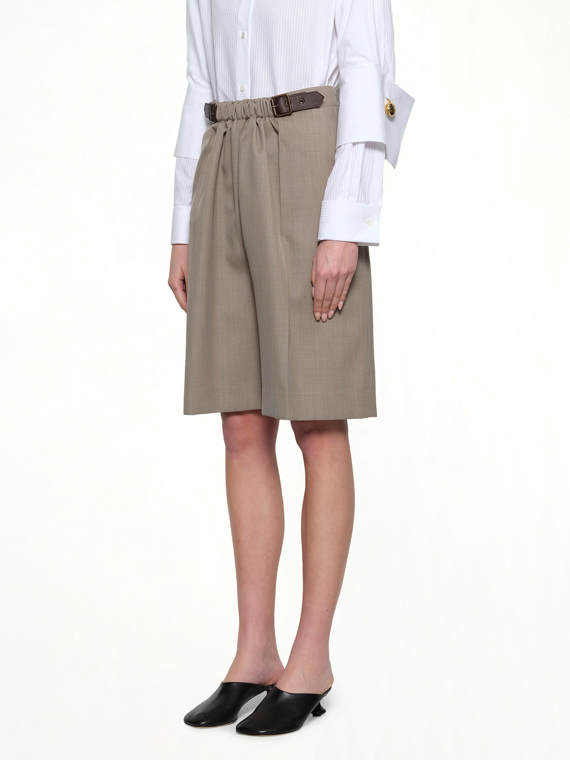 Belted Shorts in Beige Melange - 3