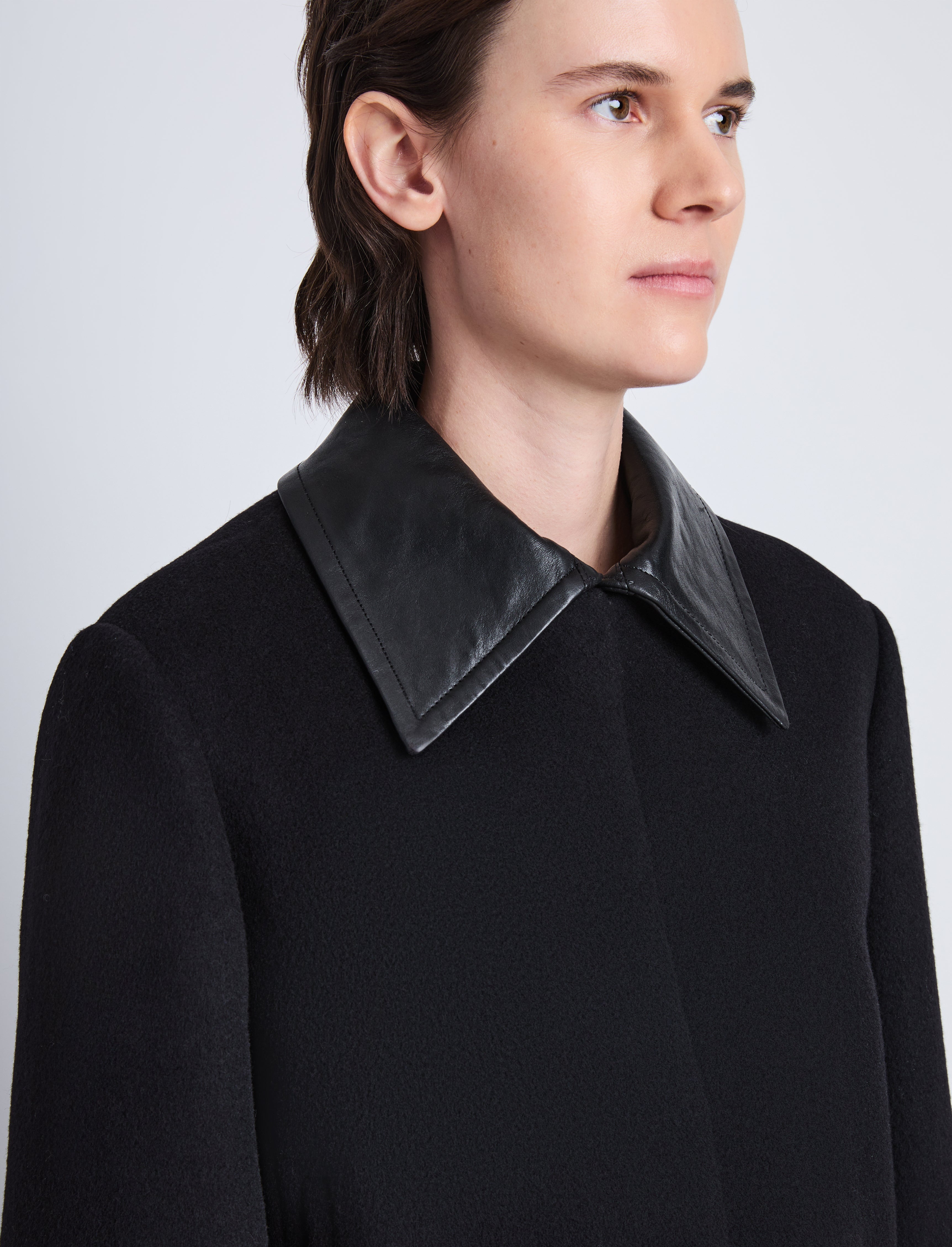 Bridget Cropped Jacket With Leather Collar in Wool - 6