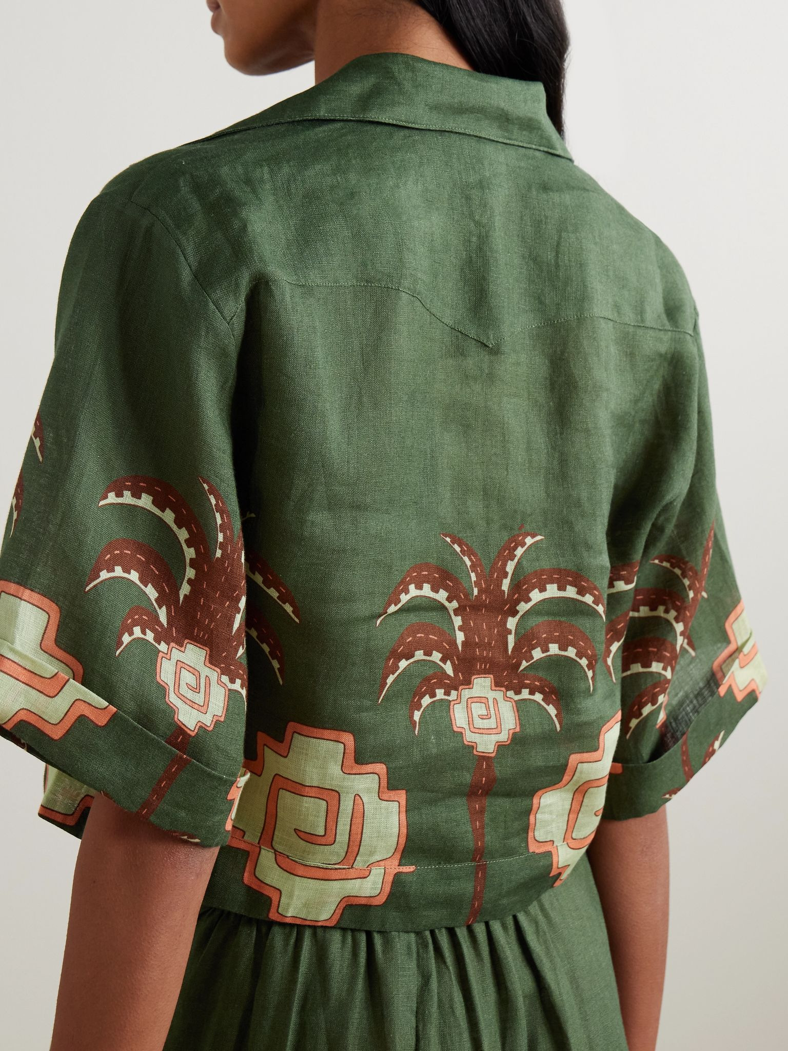 Cumbi cropped printed linen shirt Green - 3