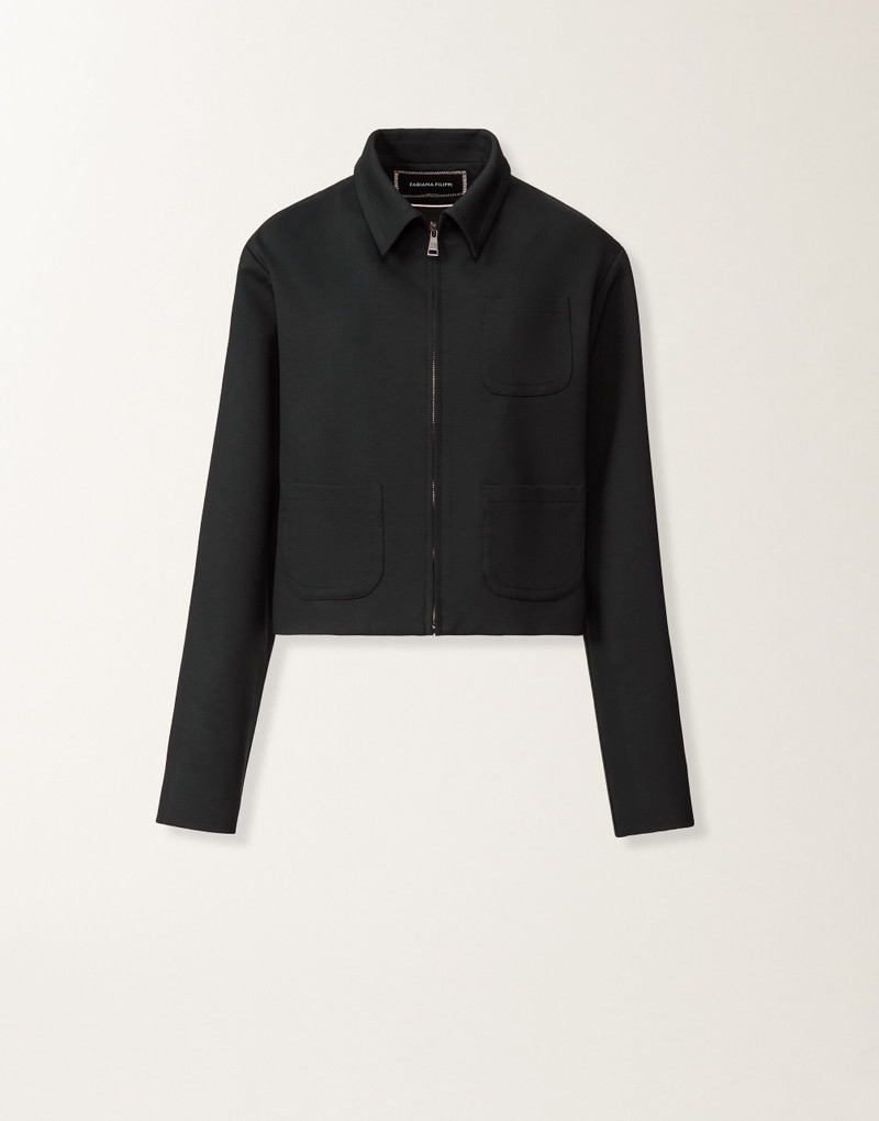Boxy jacket in midnight blue Milano stitch jersey 1