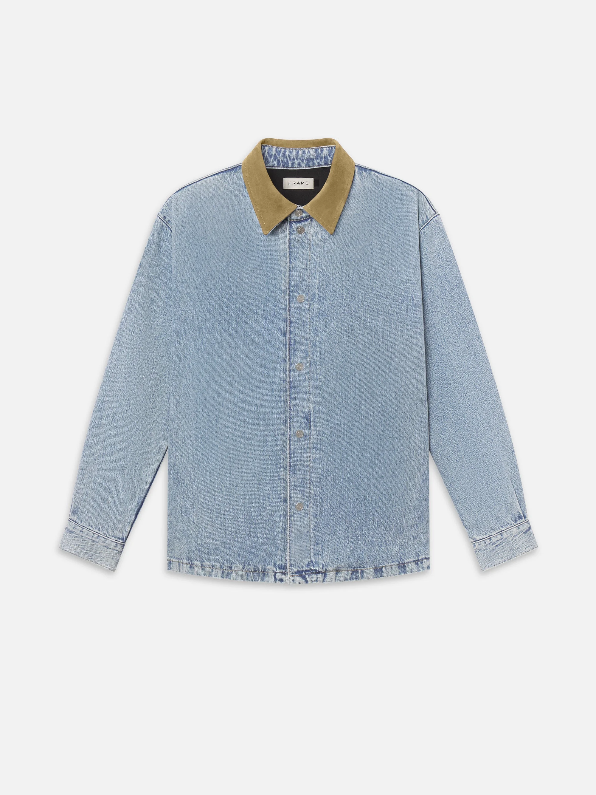 Suede Collar Denim Overshirt in Esme - 1