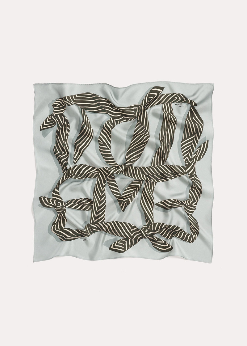 Knotted monogram silk scarf silver grey 5