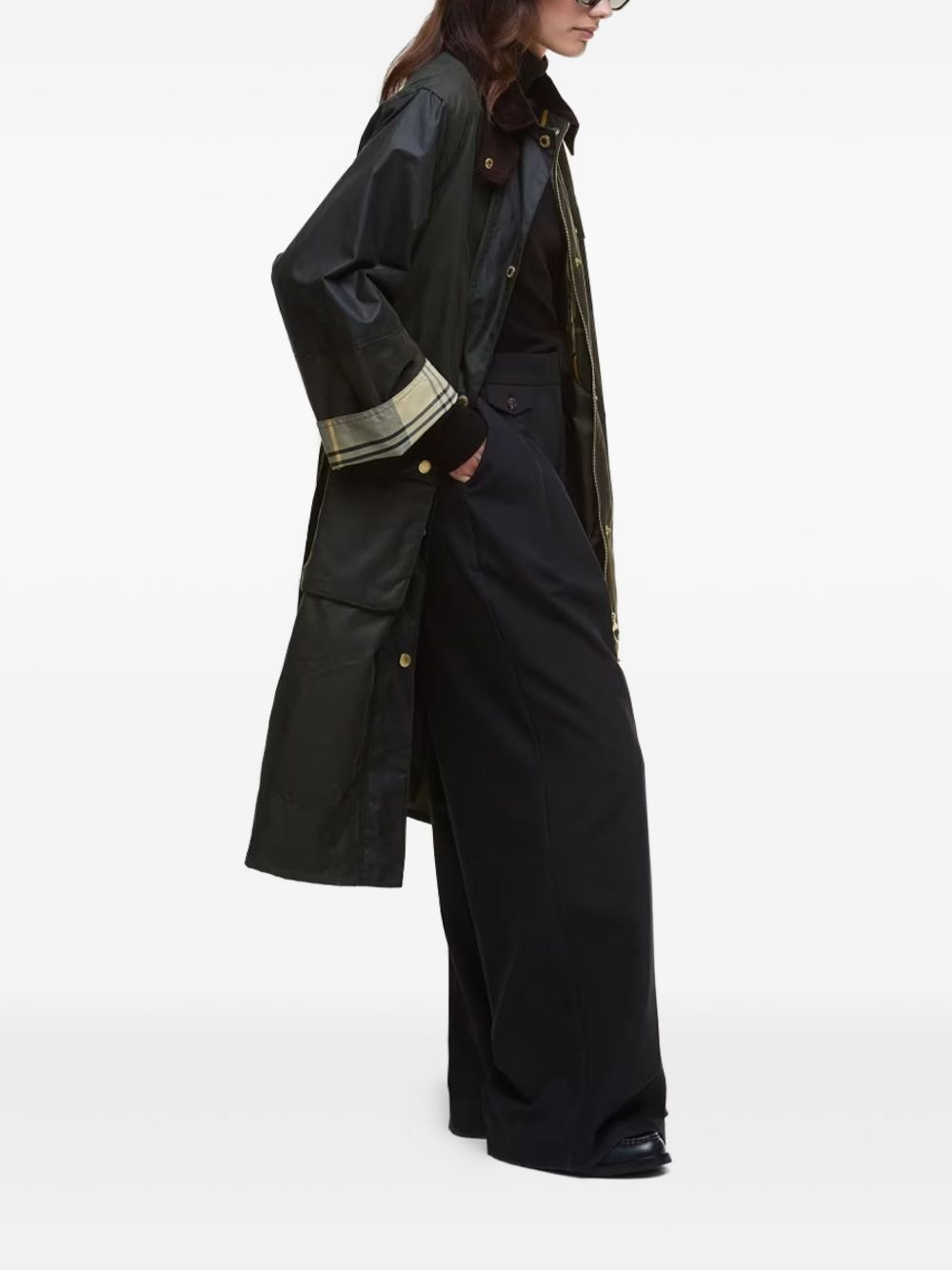 belted tartan-cuff coat - 3
