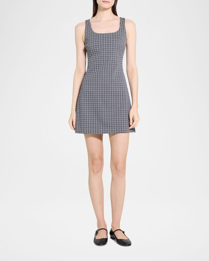 Theory Plaid Scoop-Neck Mini Dress outlook