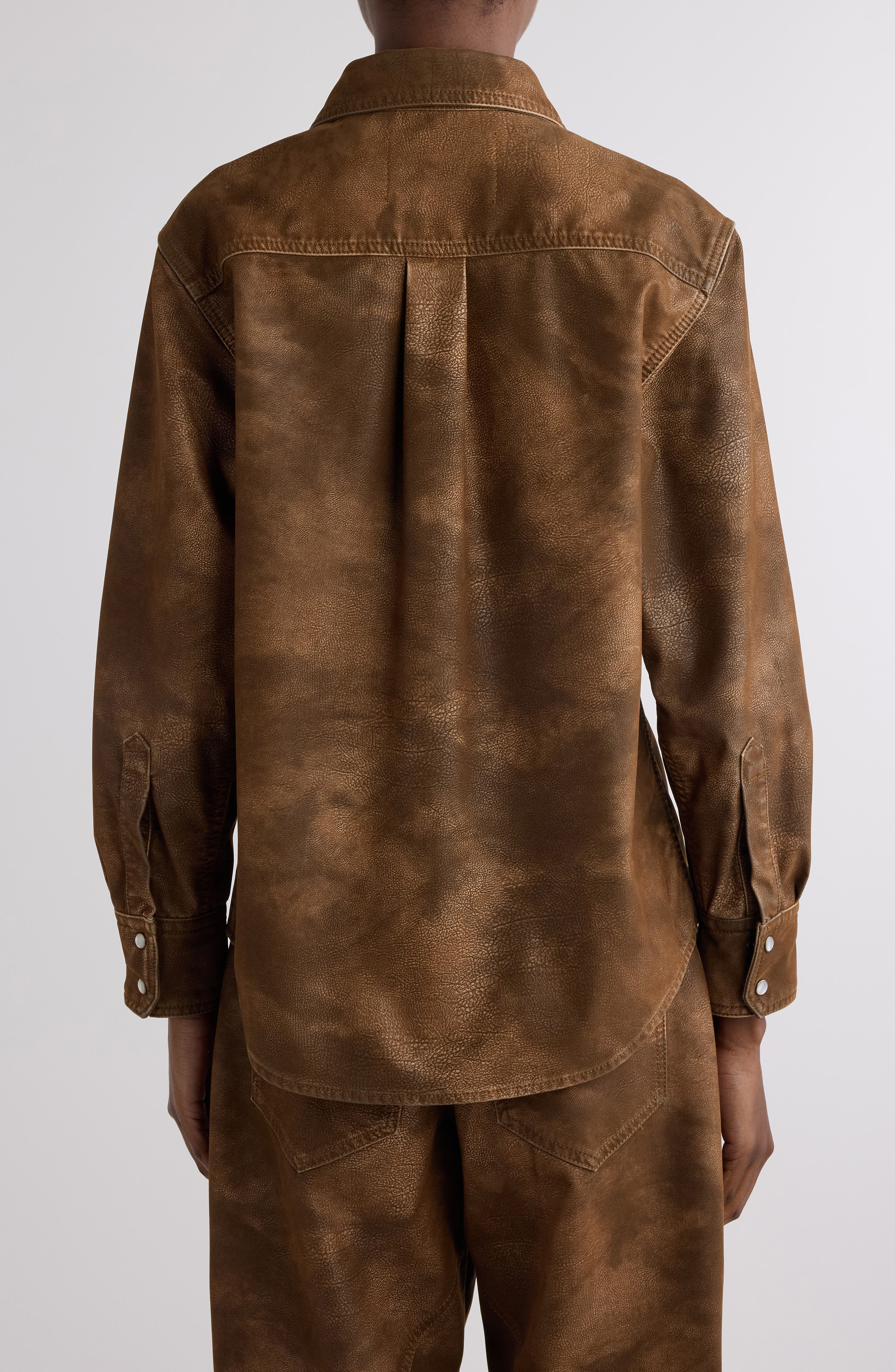 Isabel Marant Étoile Karima Faux Leather Snap-Up Shirt in Tabacco at Nordstrom - 3
