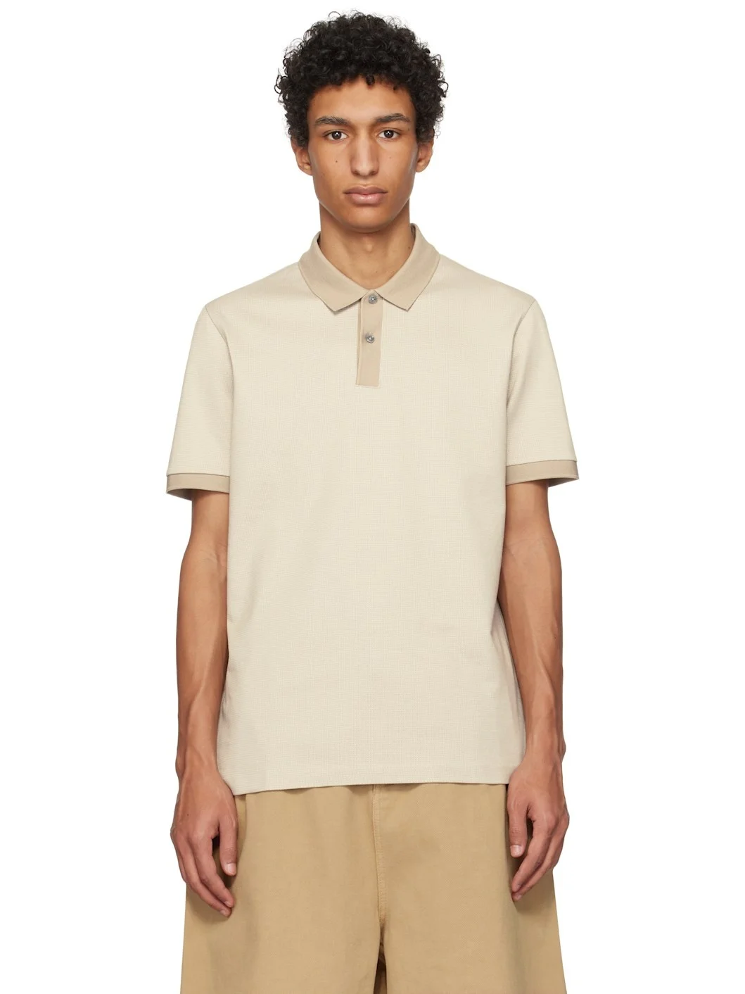 Beige Mercerized Micro Pattern Polo - 1