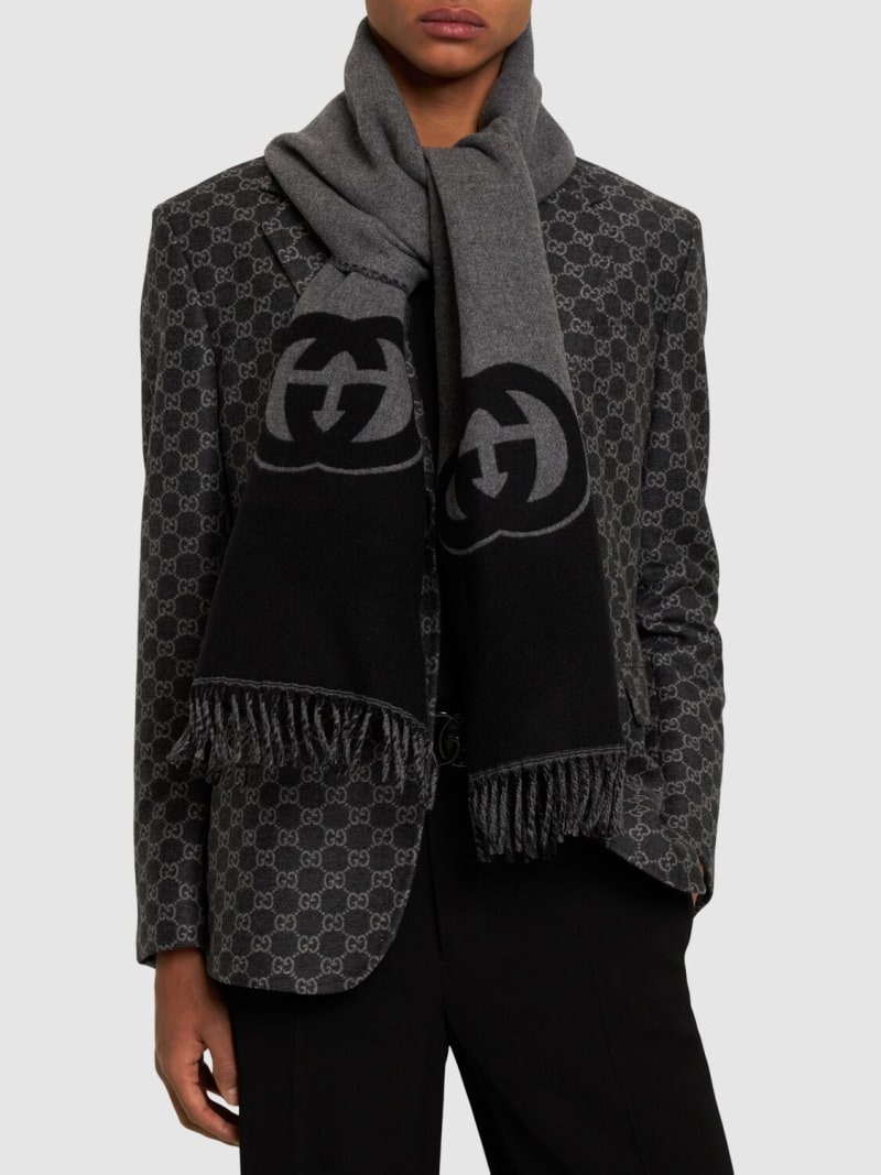 Interlocking GG wool & cashmere scarf - 3