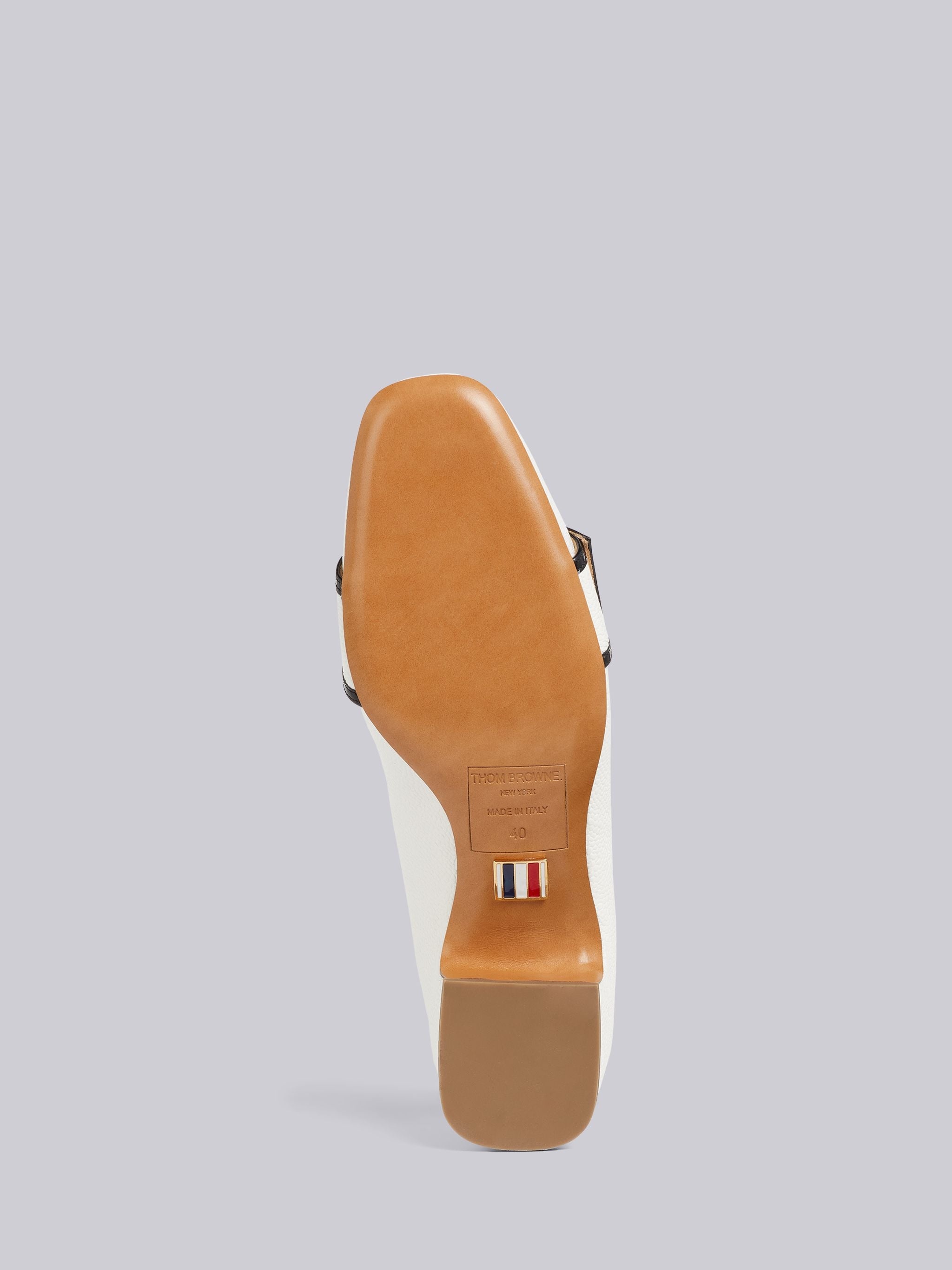 White Pebbled Calfskin Enamel Strap Chic Block Heel Loafer - 5