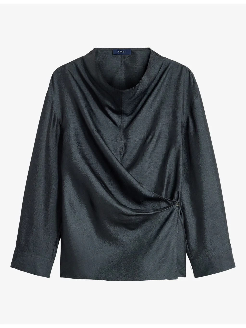 Jenny Cowl-Neck Long-Sleeve Silk Blouse - 1