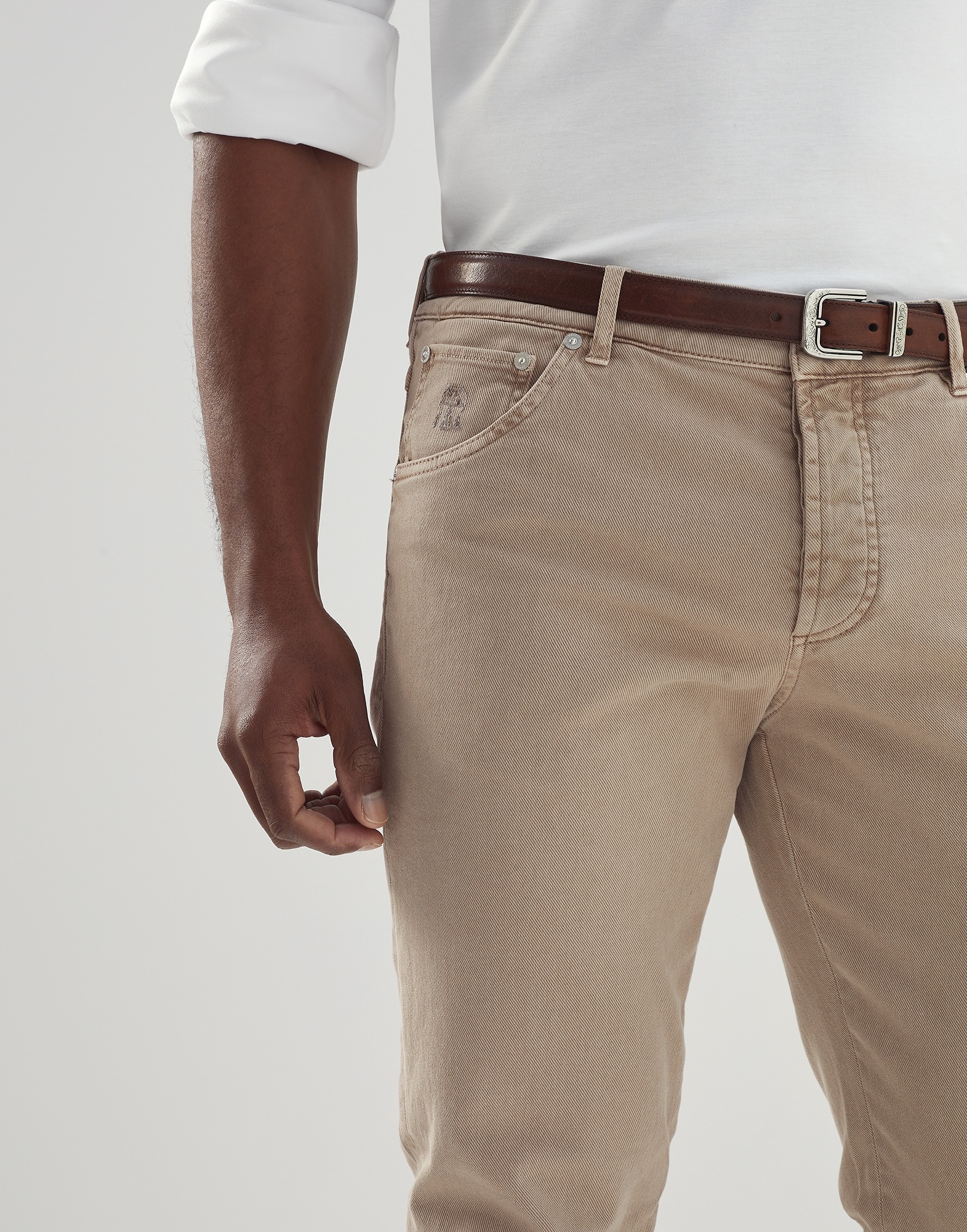 Lightweight dyed denim slim fit five-pocket trousers - 3