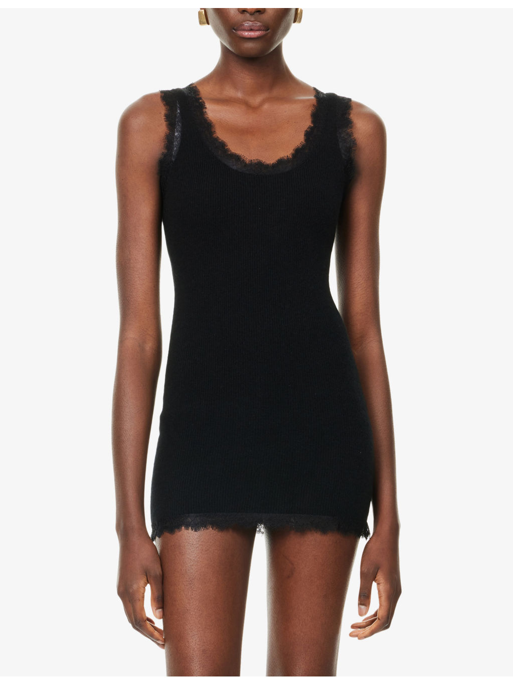 Lace-Embroidery Ribbed Cashmere And Cotton Mini Dress - 3
