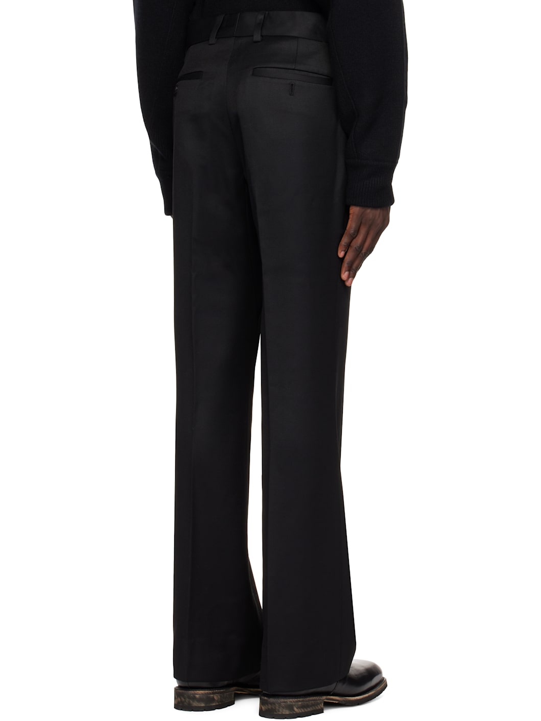 Black Wool Straight Trousers - 3