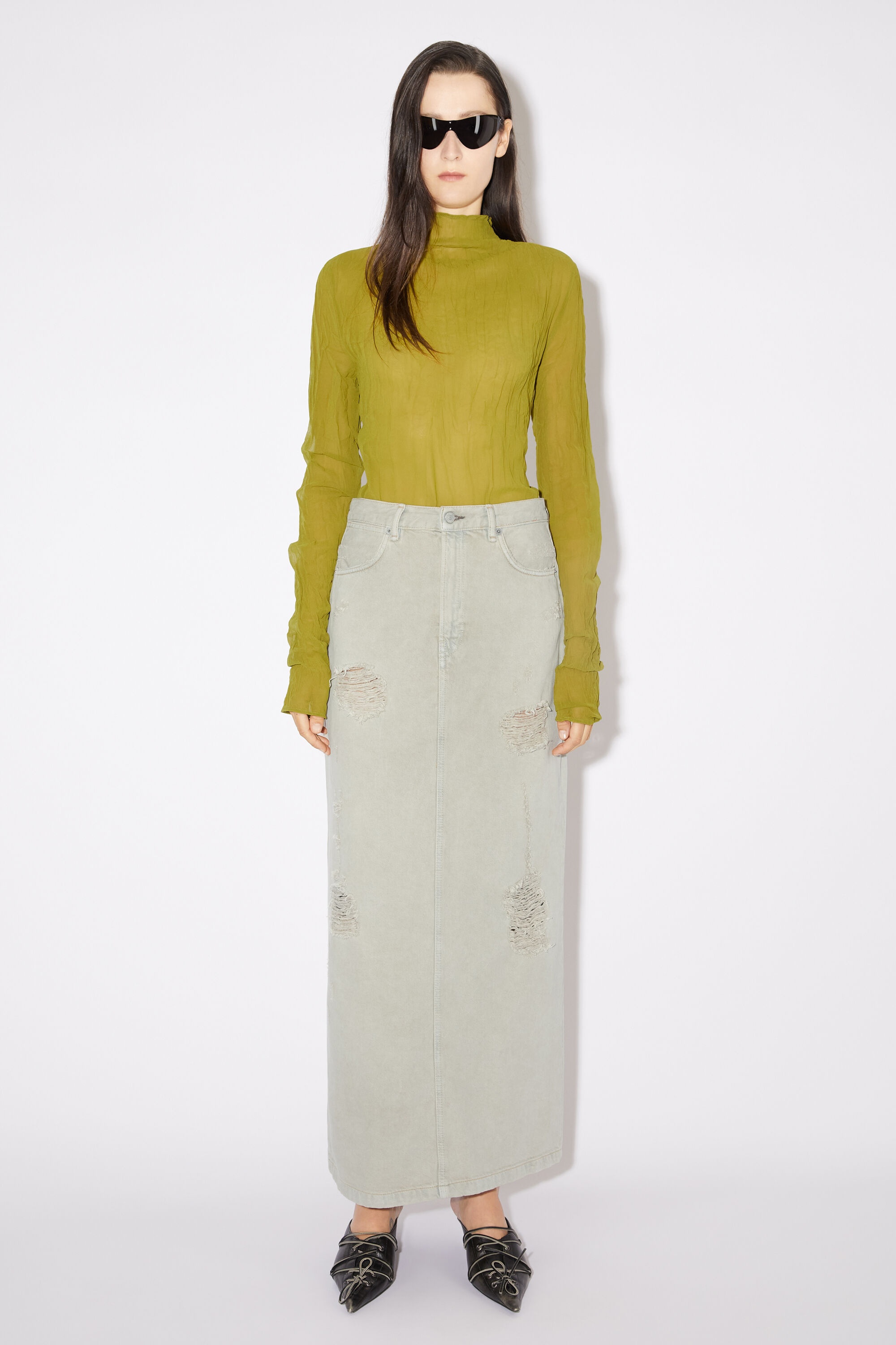 Distressed denim skirt - Beige/grey - 3
