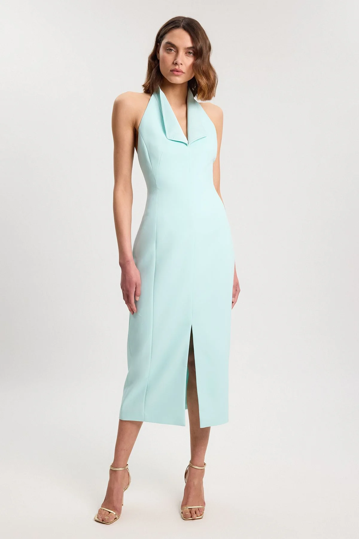 Petite Satin Tux Back Detail Tailored Midi Dress - 1