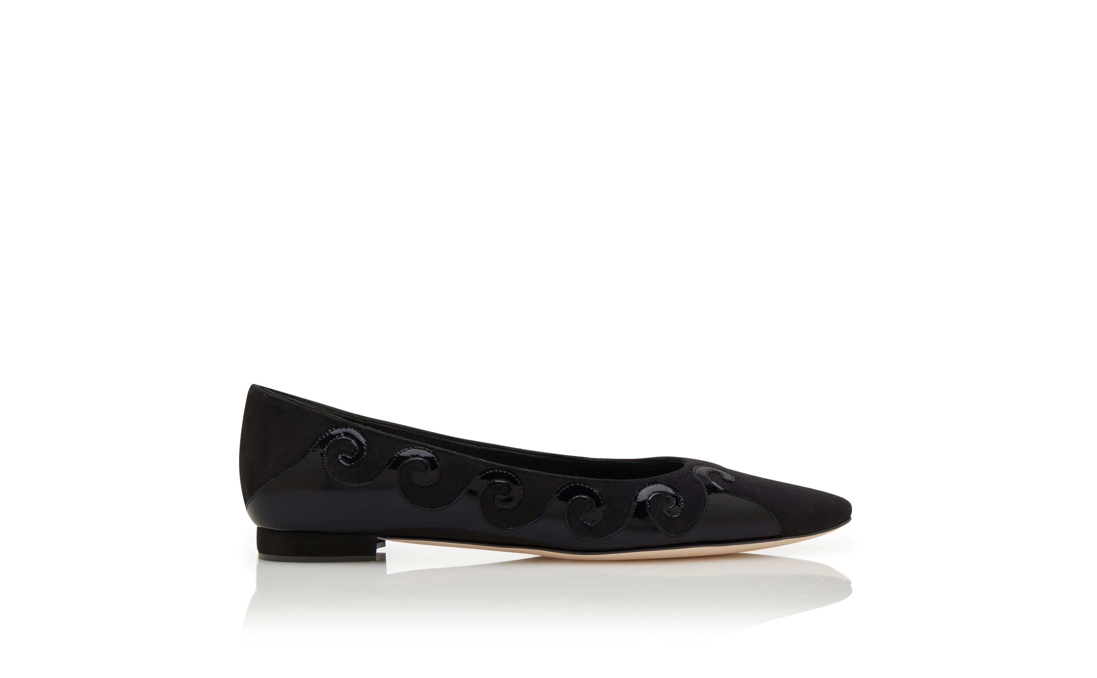 Black Suede Swirl Detail Flat Pumps - 1