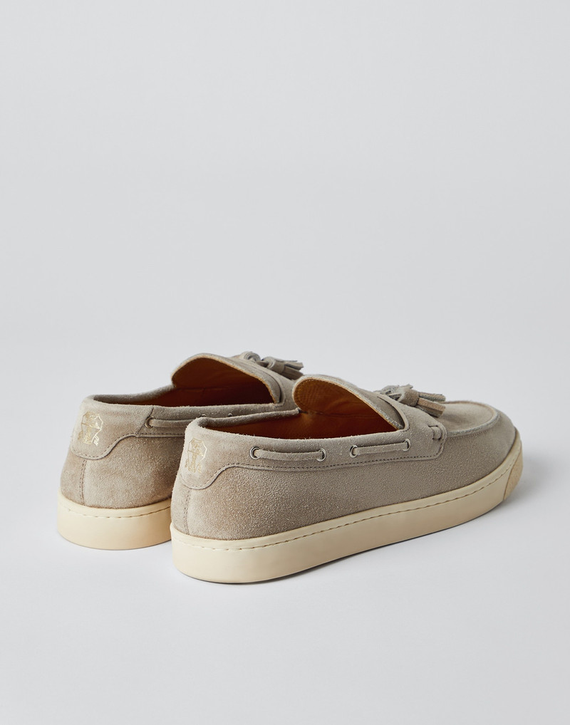 Suede loafer sneakers with tassels and natural rubber sole 3