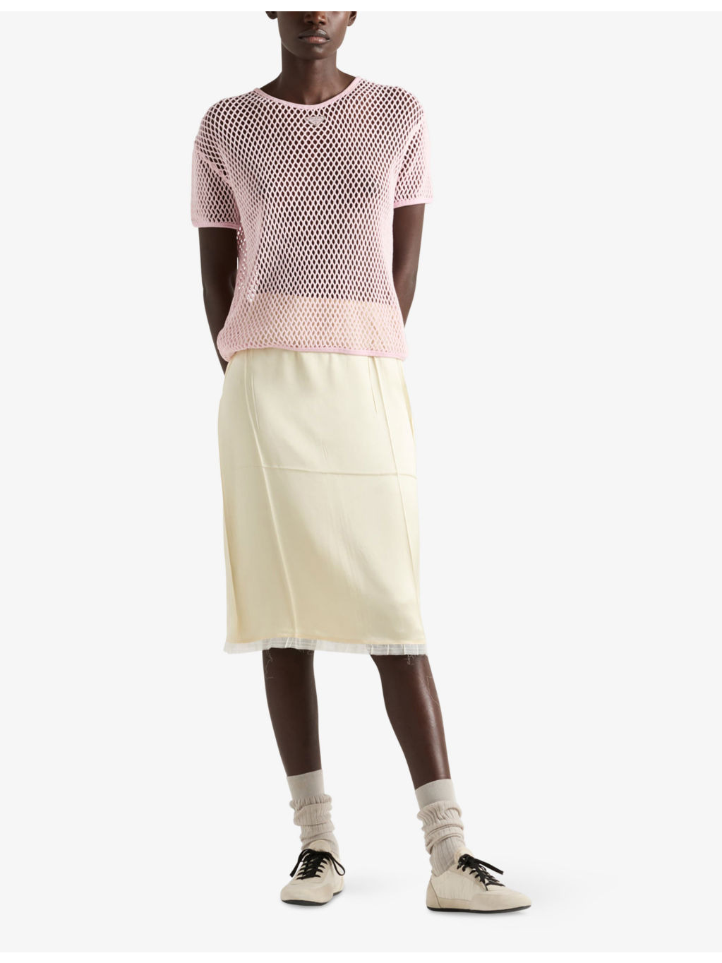 Triangle-Logo Short-Sleeve Cotton Mesh-Knit Top - 2