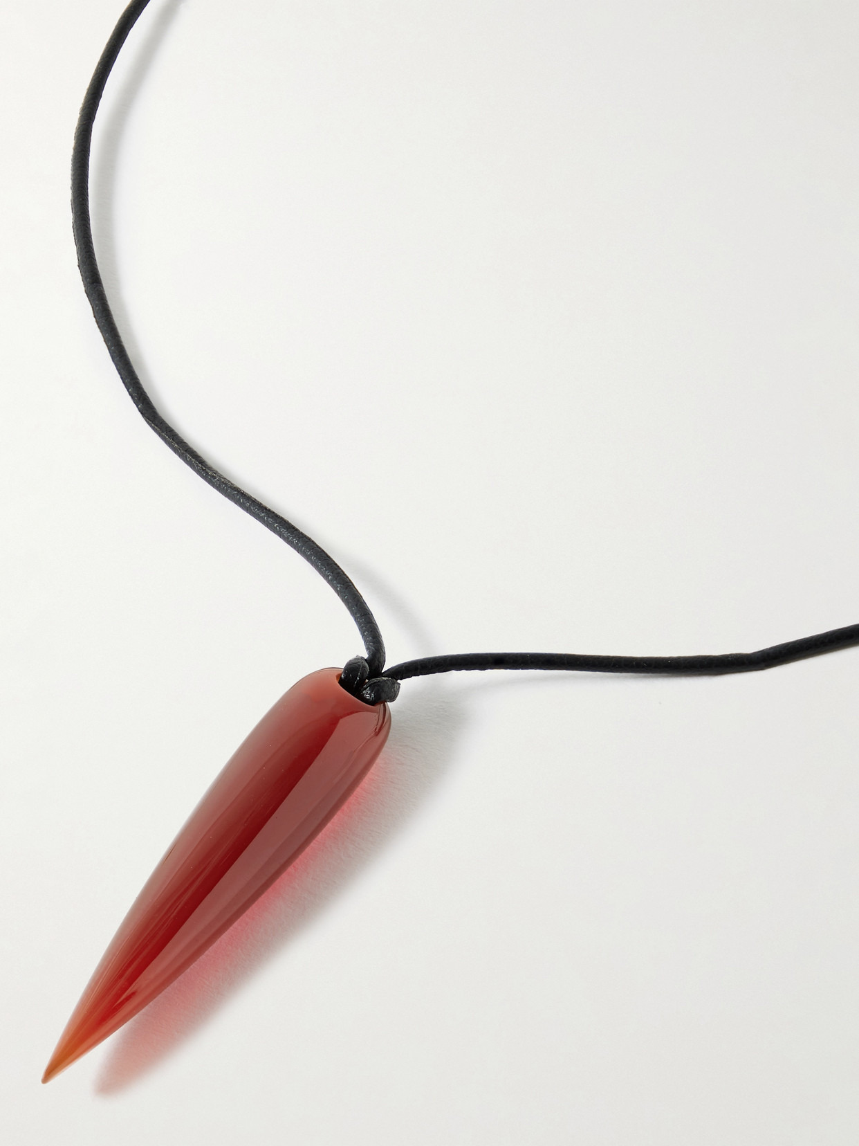Small Spear Vegan Leather, Carnelian And Silver Necklace - 4