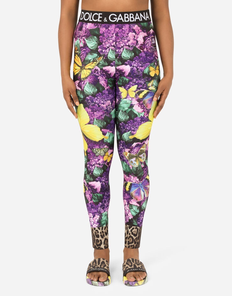 Butterfly-print leggings with branded elastic - 1