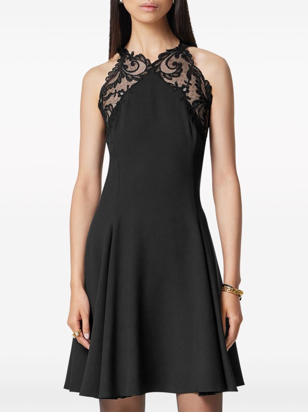 Barocco-lace trim halterneck minidress - 3