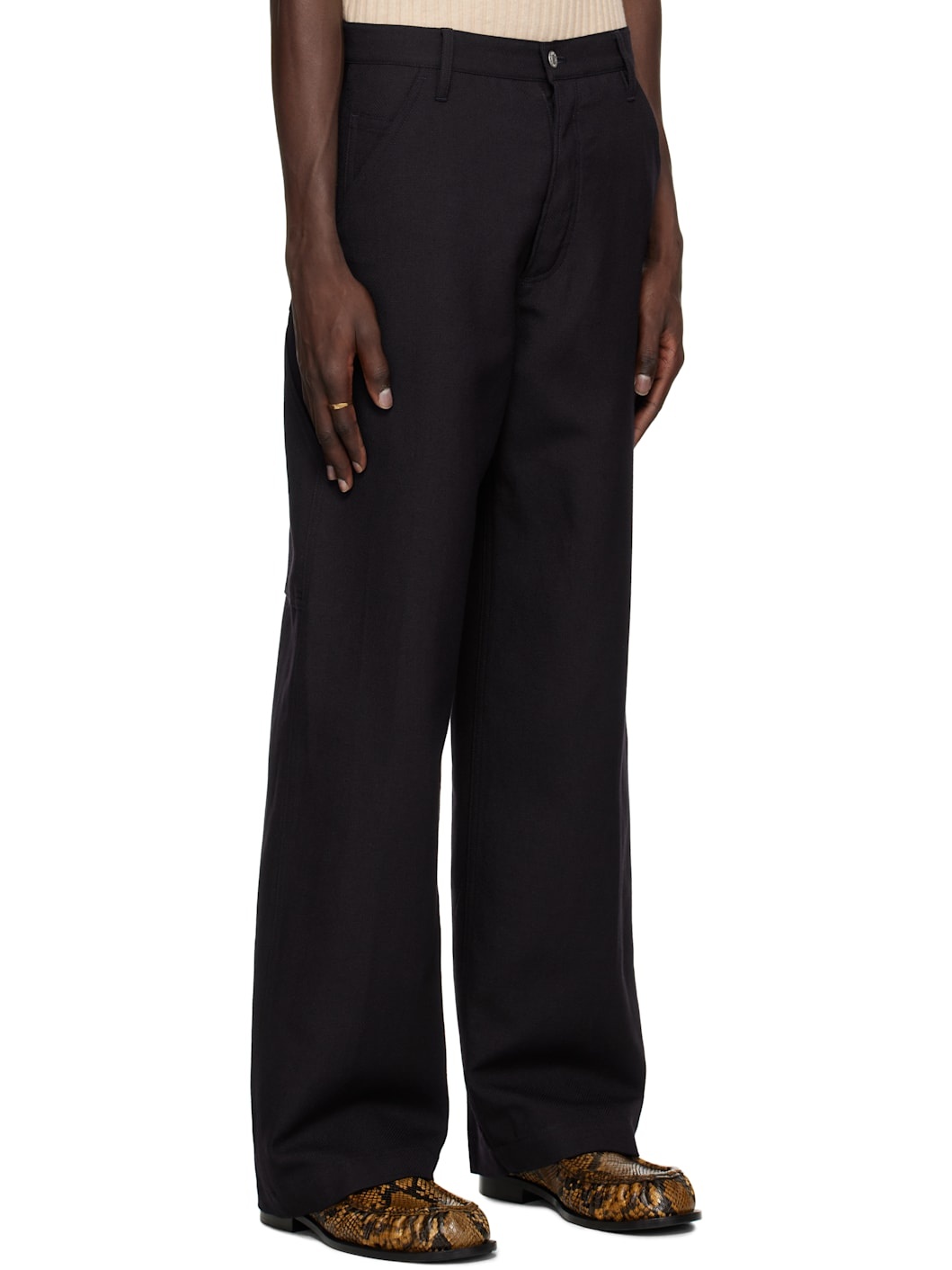 Navy Wool & Linen Trousers - 2