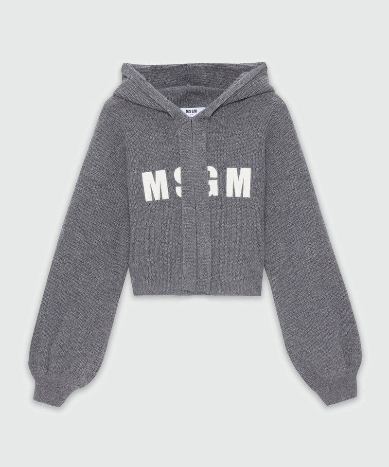 Anthracite cashmere blend hooded sweater with MSGM logo 1