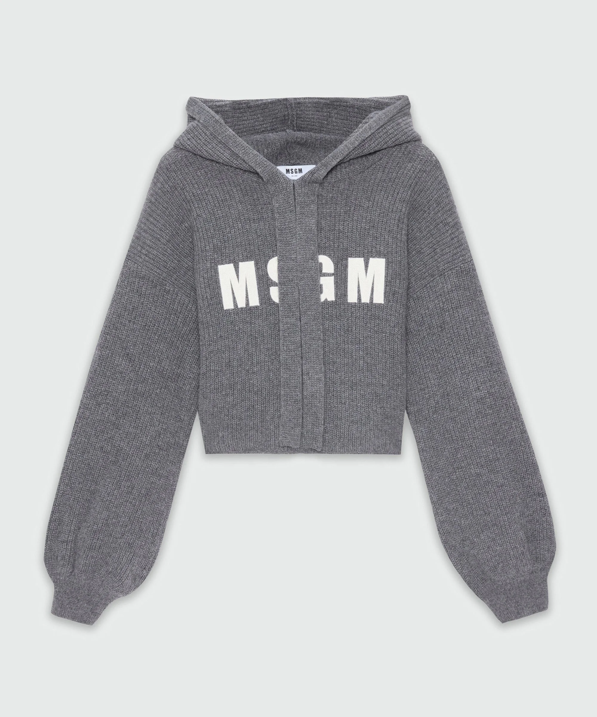 Anthracite cashmere blend hooded sweater with MSGM logo - 1