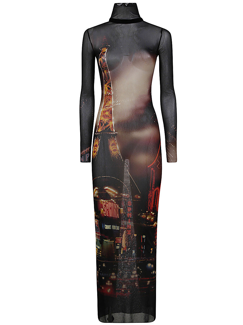 Jean Paul Gaultier Women Turtleneck Mesh Long Dress Printed "Pigalle" - 2