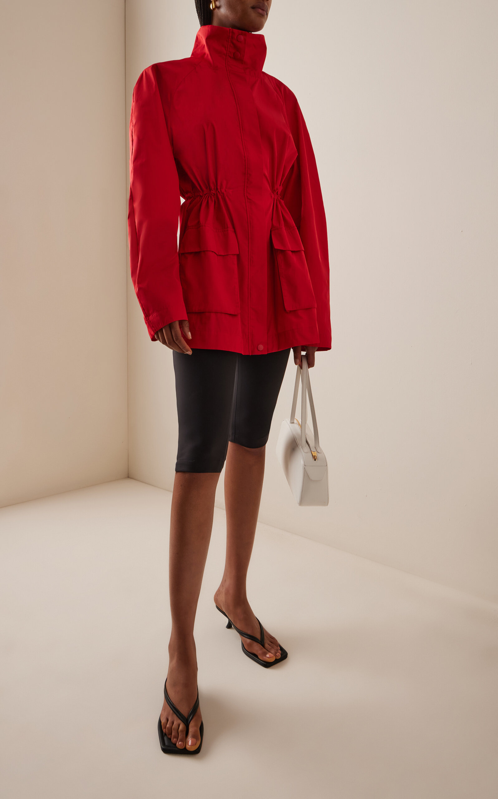 Stand Collar Paper Taffeta Parka red - 2