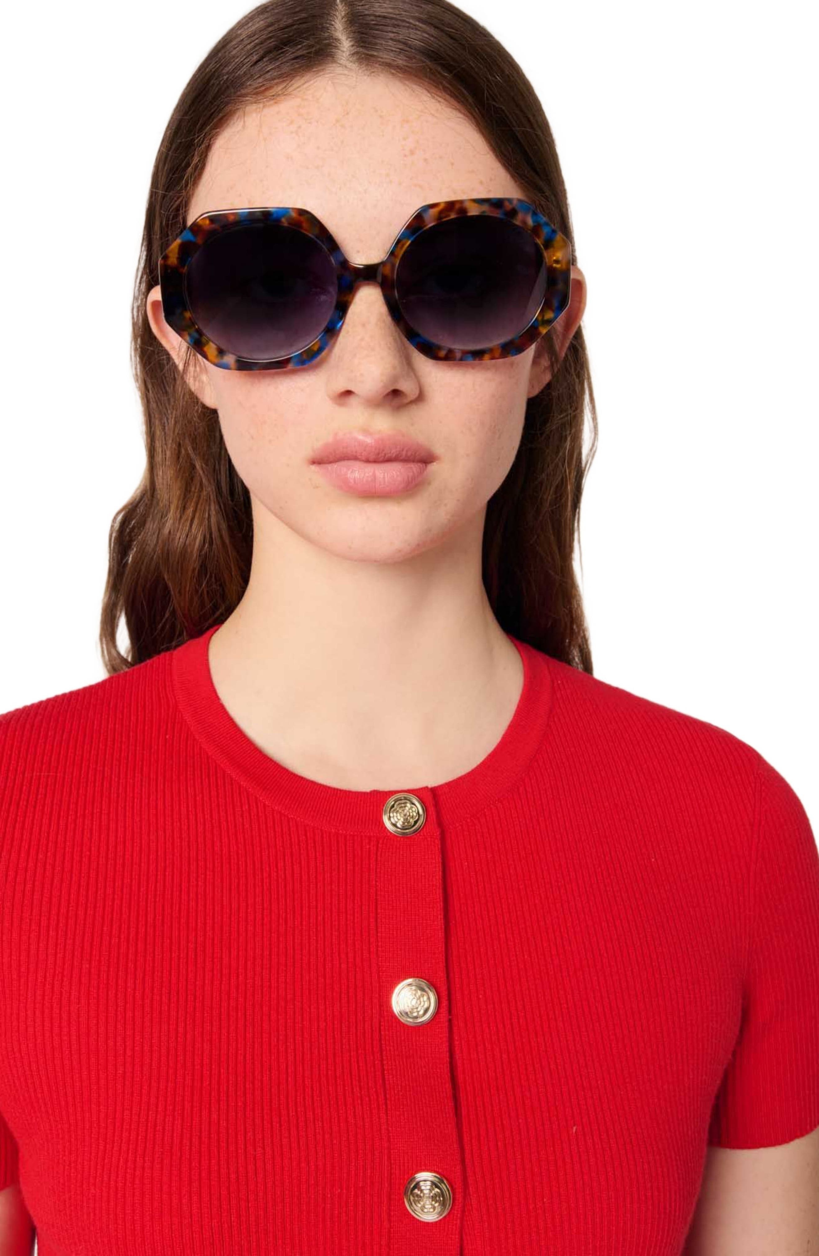 maje Cropped cardigan with gold buttons in Red at Nordstrom - 7