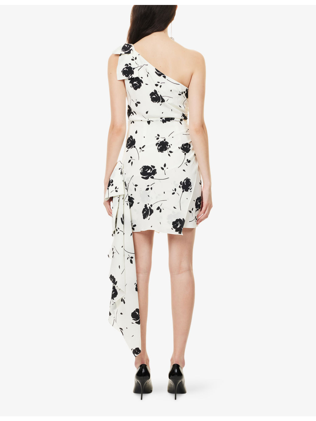 One-Shoulder Draped Silk Mini Dress - 4