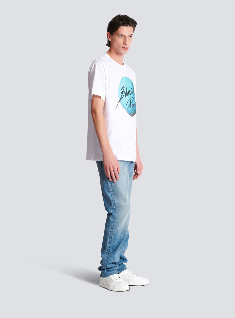 Printed Balmain Paris logo and planet T-shirt 3