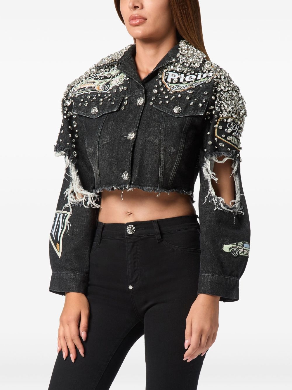 crystal-embellished denim jacket - 3
