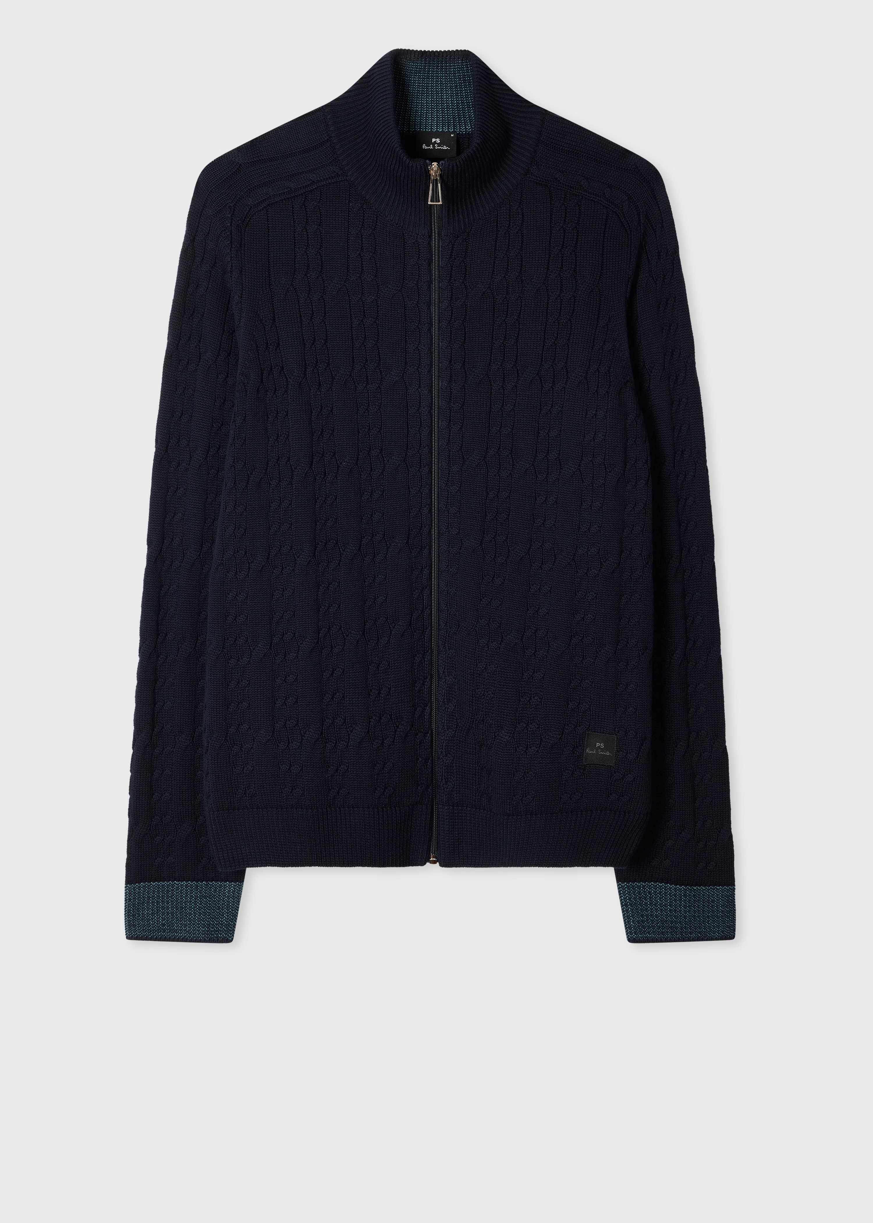 Navy Cable-Knit Cotton Zip Cardigan - 1