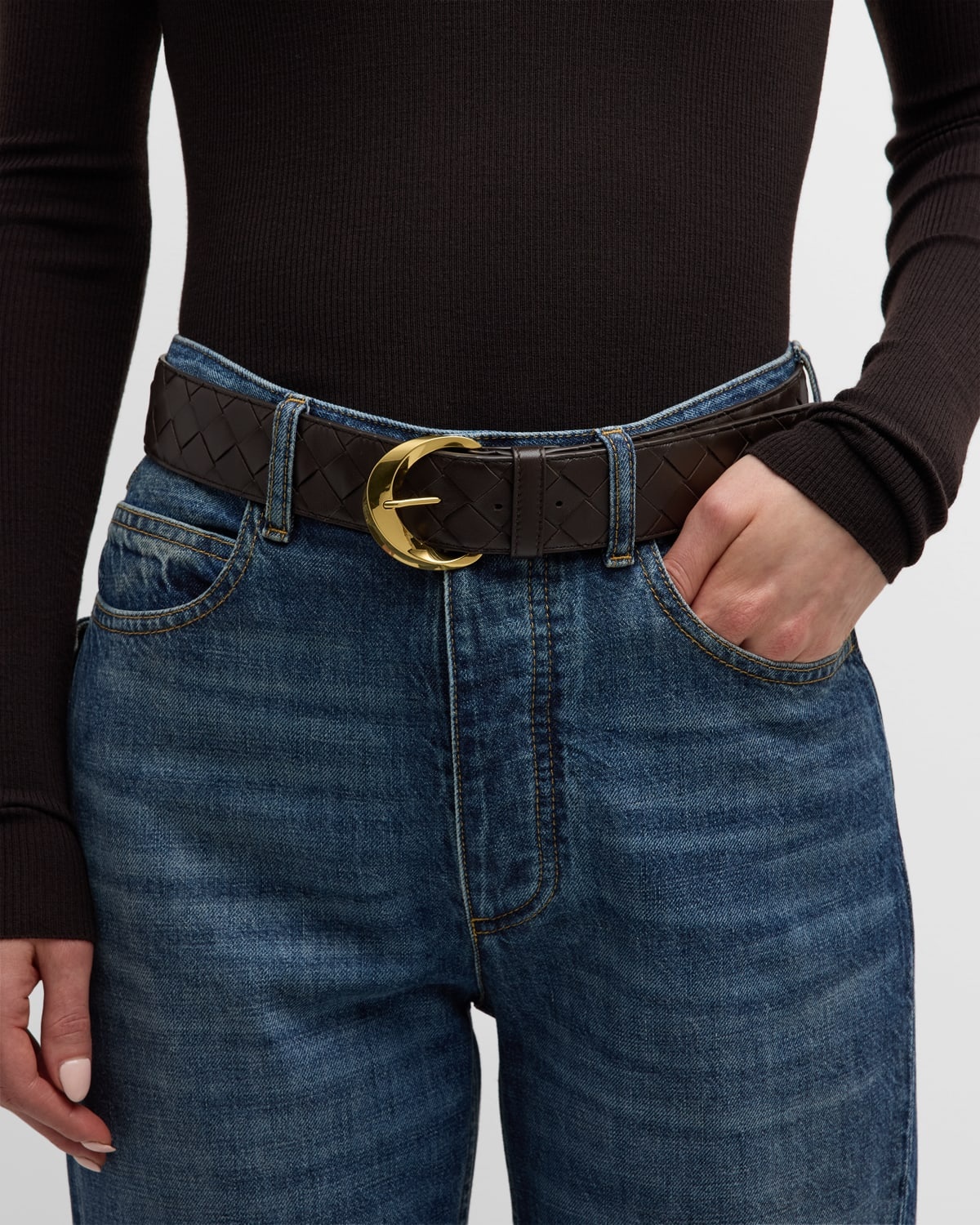 Bevel Buckled Woven Leather Belt - 2