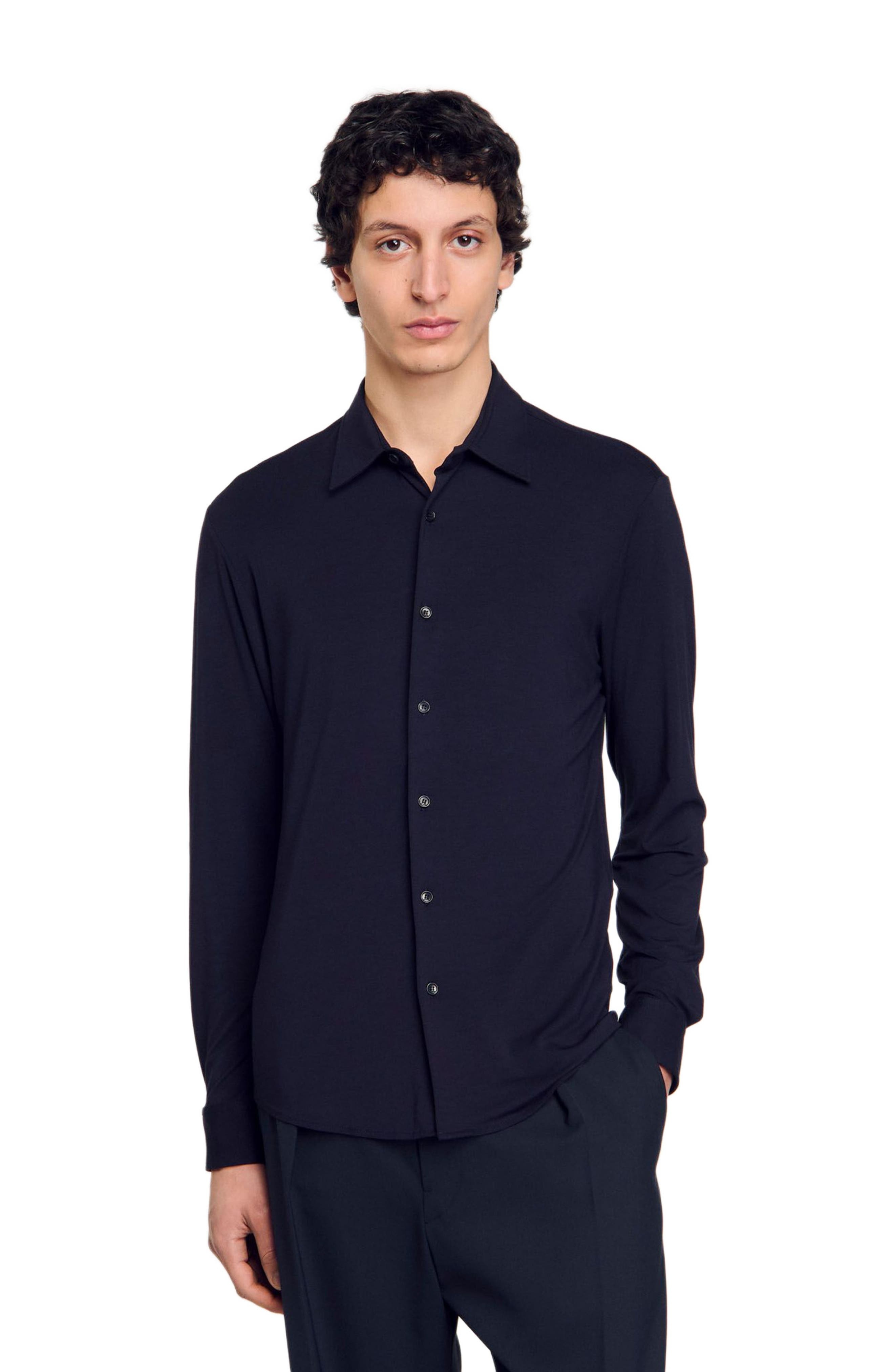 SANDRO Jersey shirt in Navy Blue at Nordstrom - 4