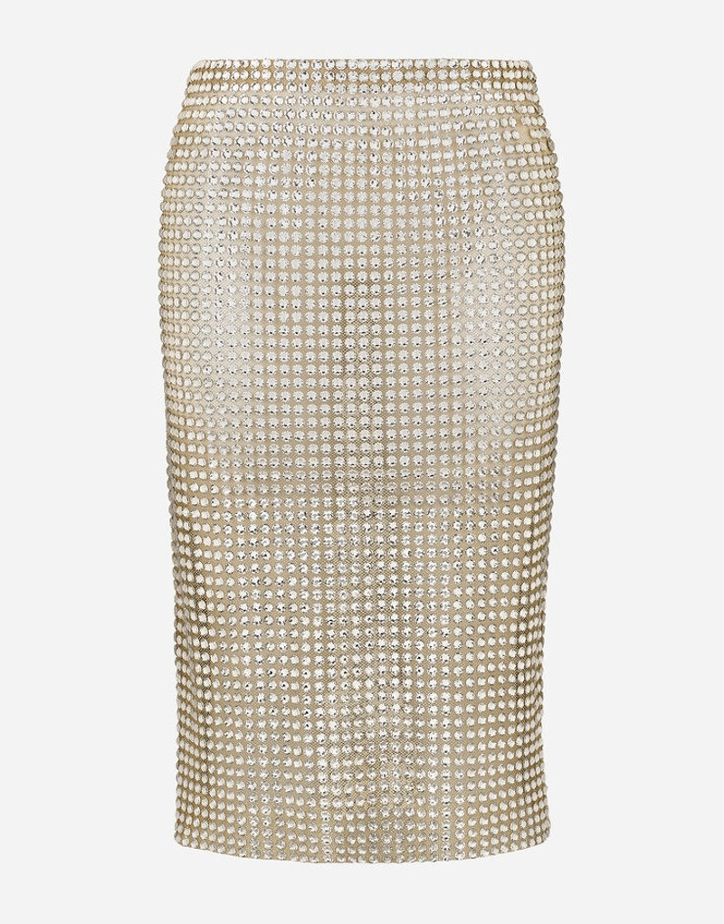 Tulle calf-length skirt with all-over fusible rhinestone embellishment - 1