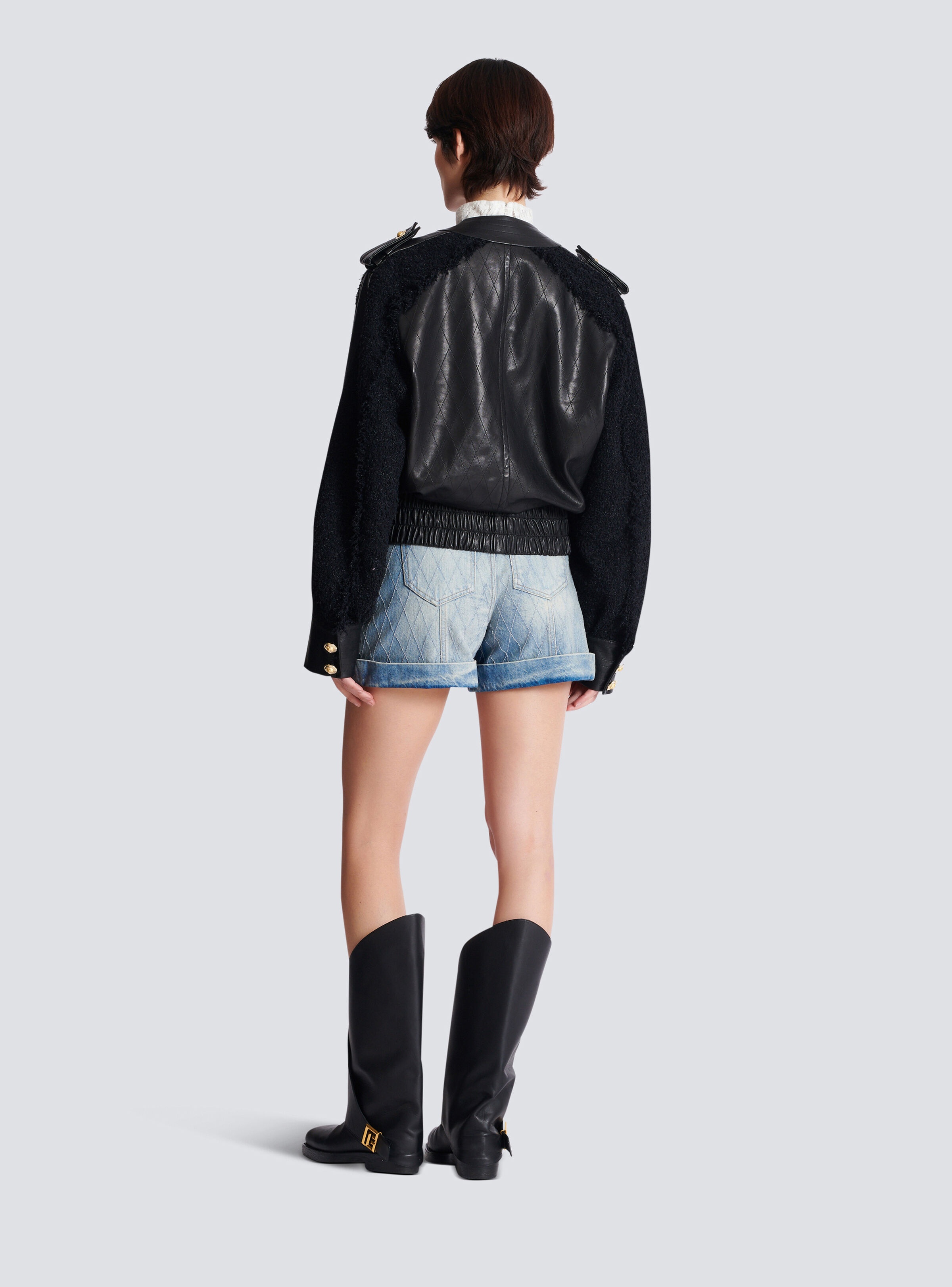 Tweed and leather bomber jacket - 4
