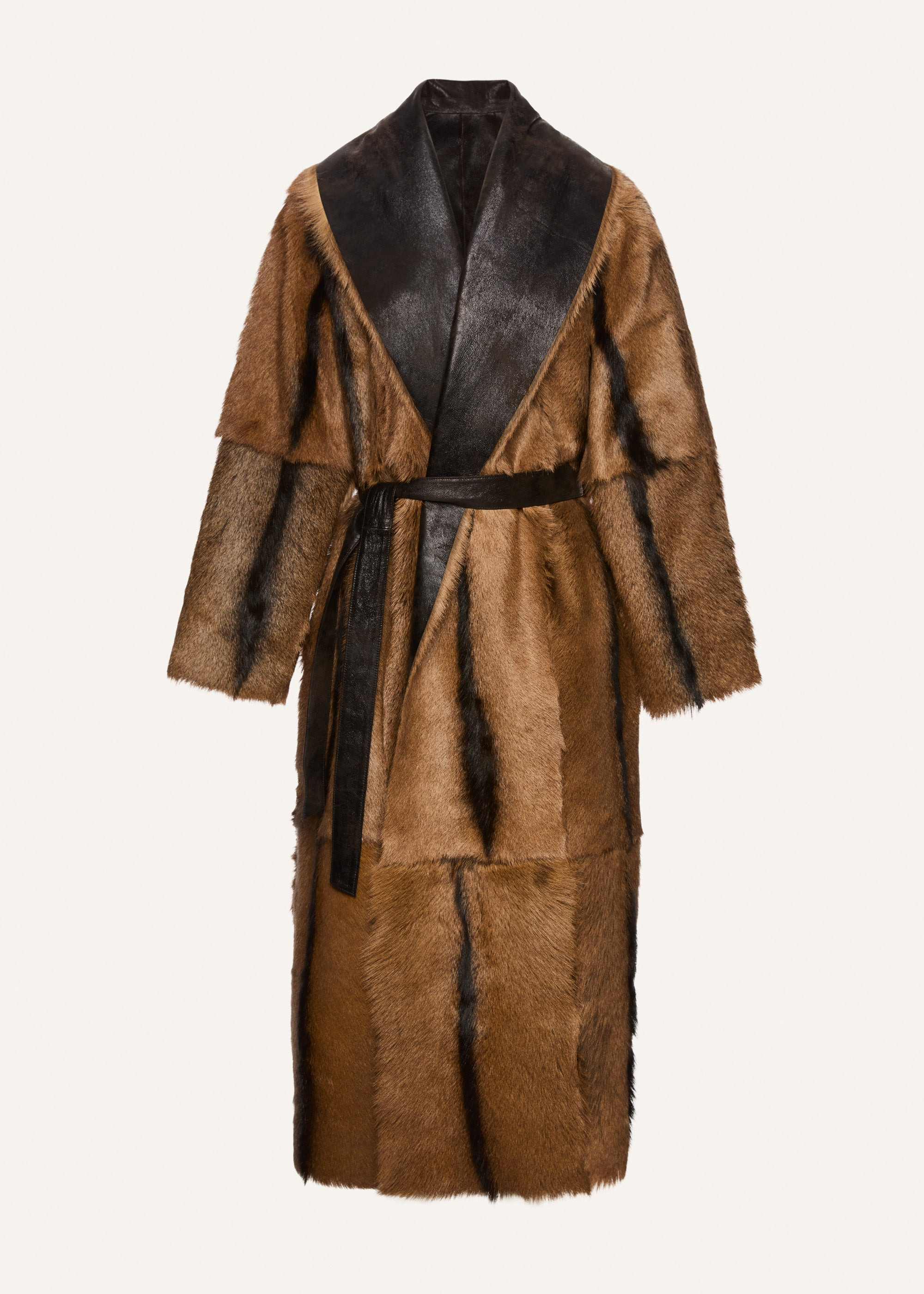 Shearling wrap coat in dark brown - 3