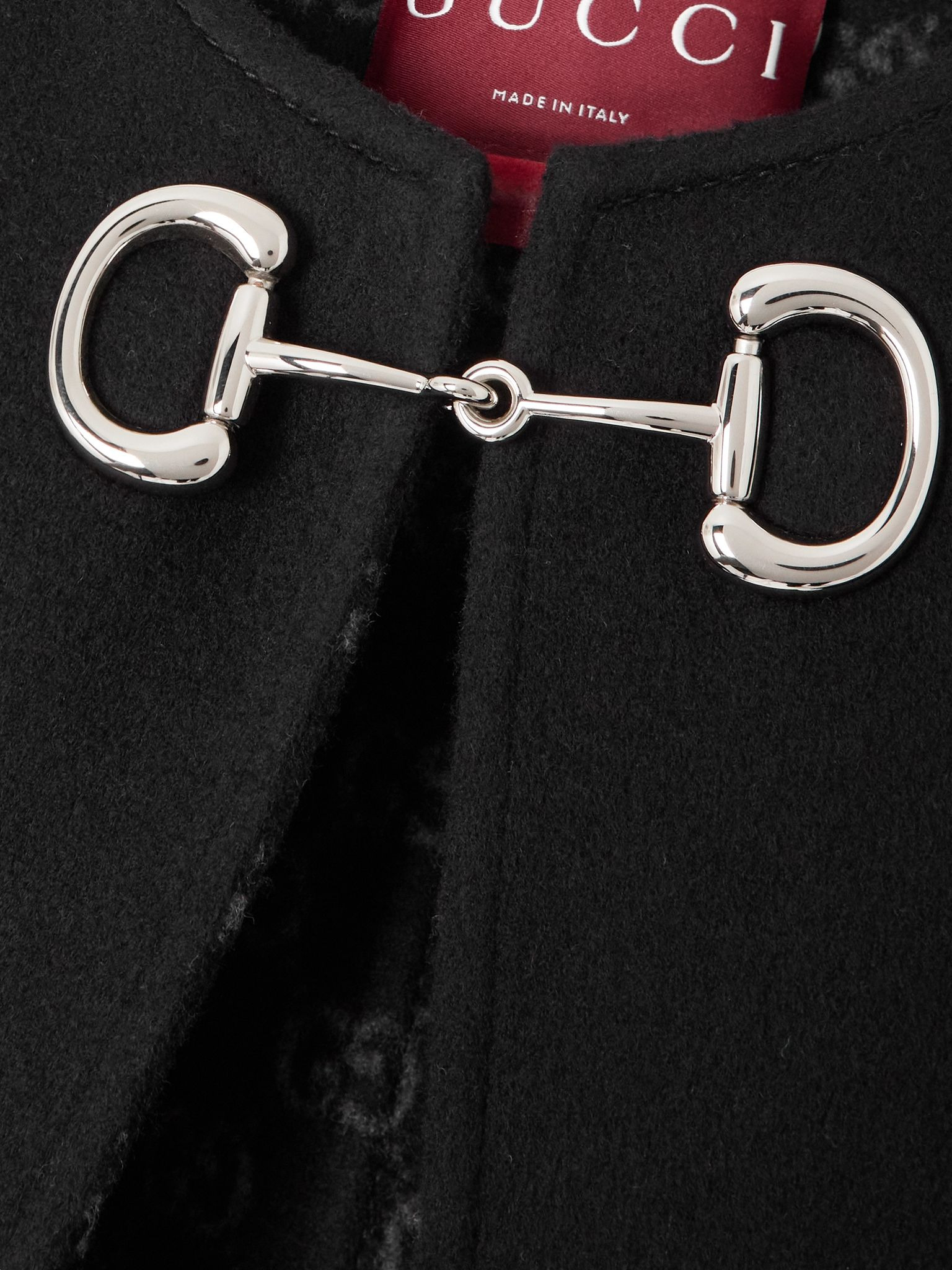 Horsebit-embellished wool and silk-blend cape Black - 4
