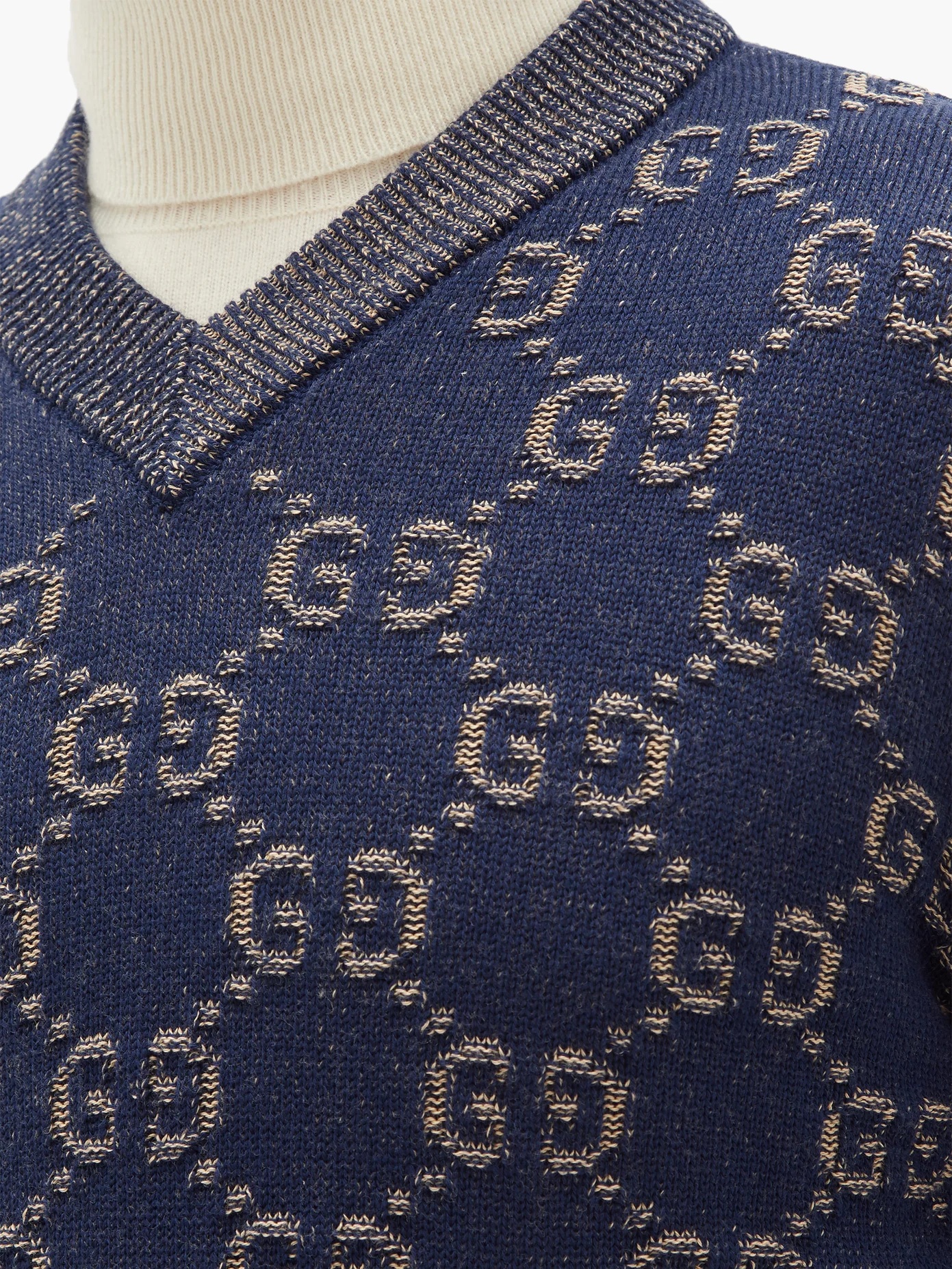 V-neck GG-jacquard cotton sweater - 3