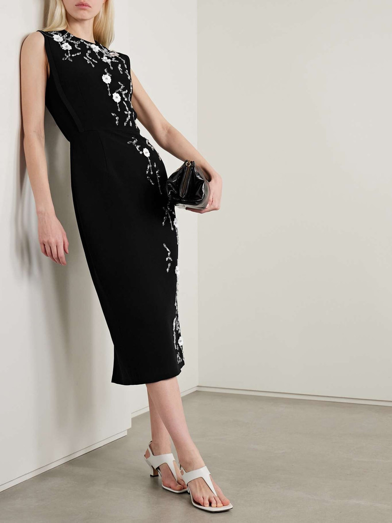 EMILIA WICKSTEAD Cappia embellished crepe midi dress Black outlook