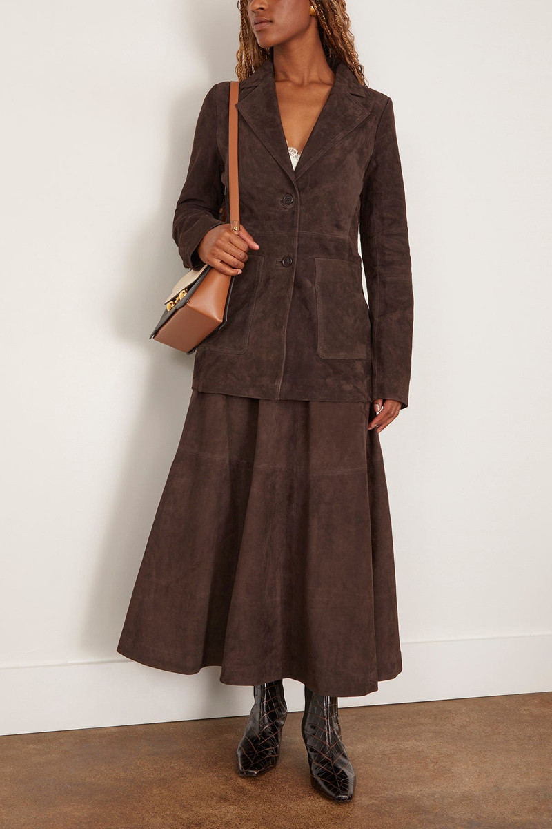 RÓHE A-Line Suede Skirt in Dark Chocolate outlook