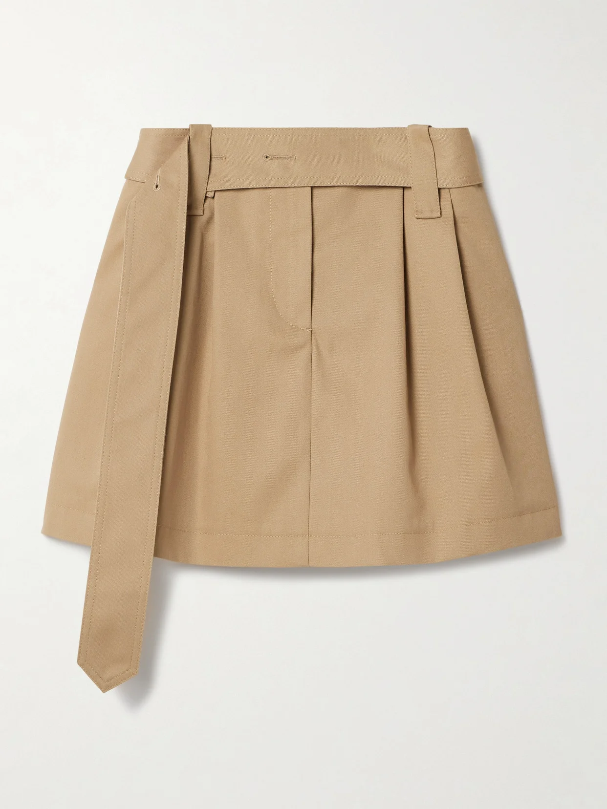 Belted Pleated Twill Mini Skirt - 1