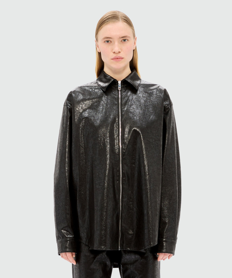 MSGM Black shirt in faux leather with a crackle effect outlook