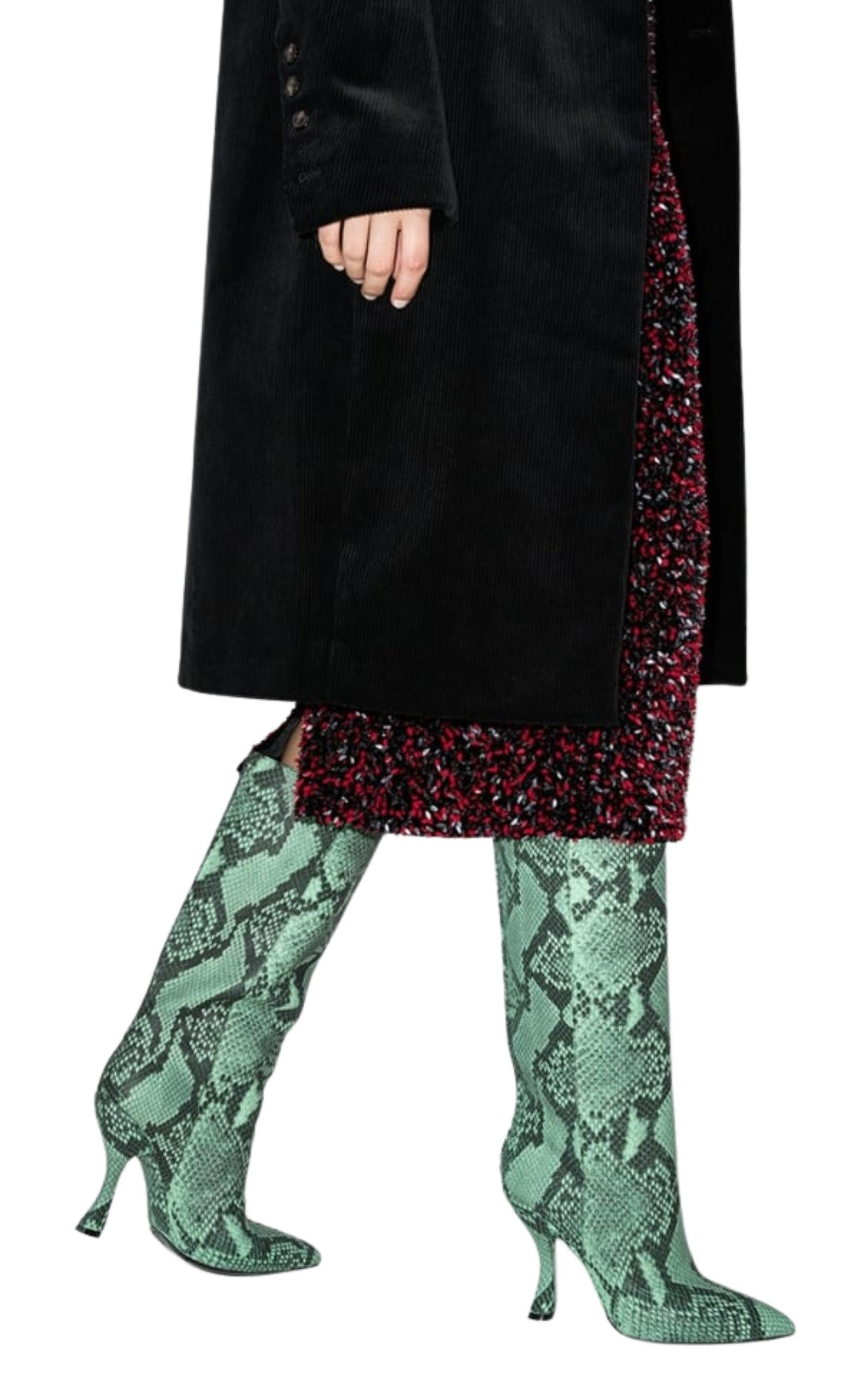Green 100 Snake Print Leather Boots - 3