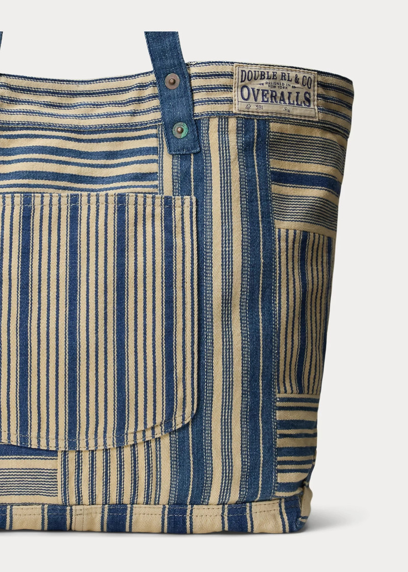 Indigo Striped Patchwork Tote 5
