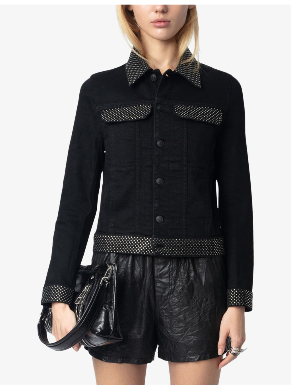 Kioky rhinestone-embellished stretch-denim jacket - 3