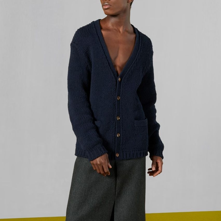 Gucci Knit Wool Cardigan With Gucci Intarsia 'Dark Blue' 761541-XKDK4-4492 - 3