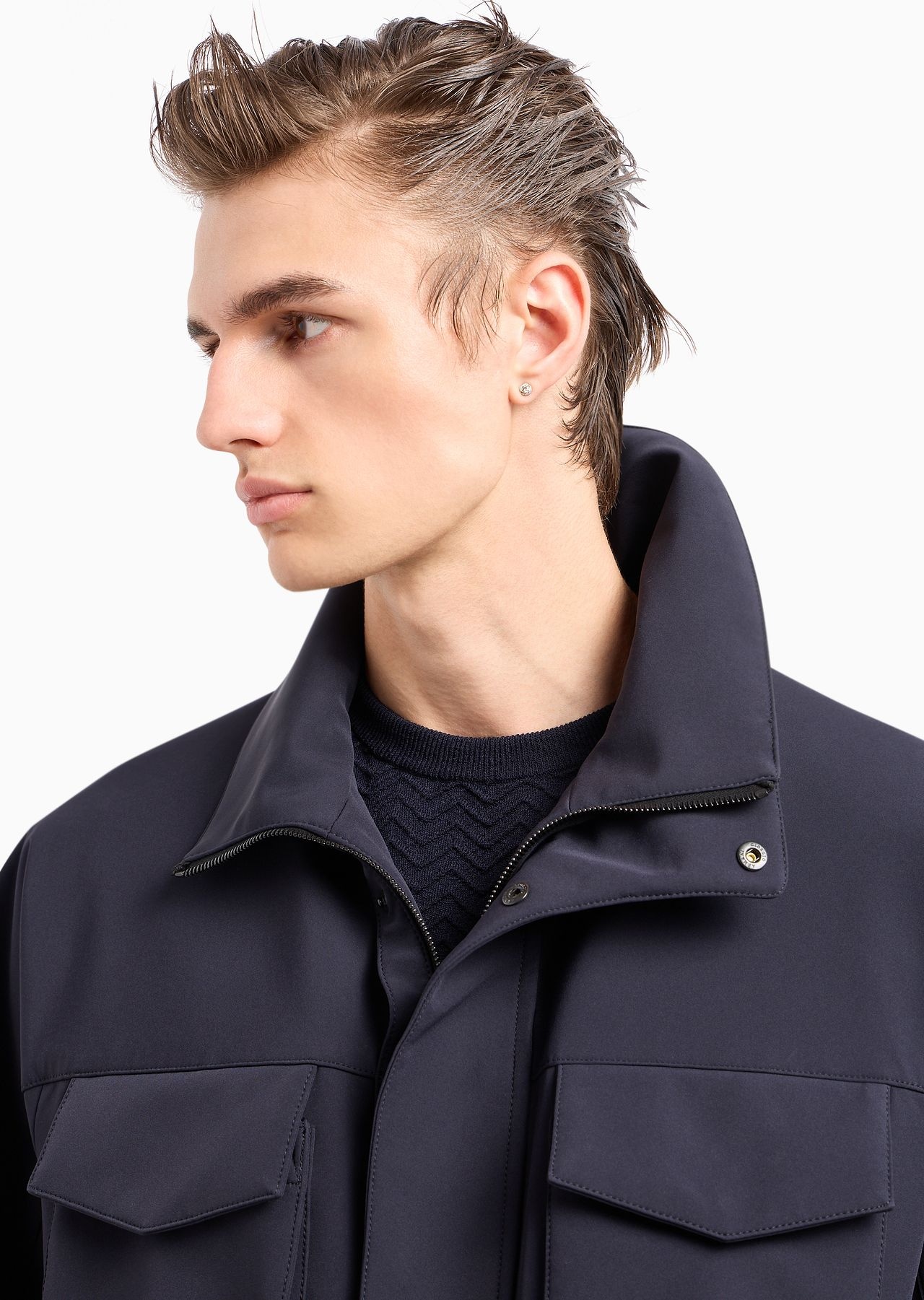 Single-breasted pea coat in technical jersey - 6